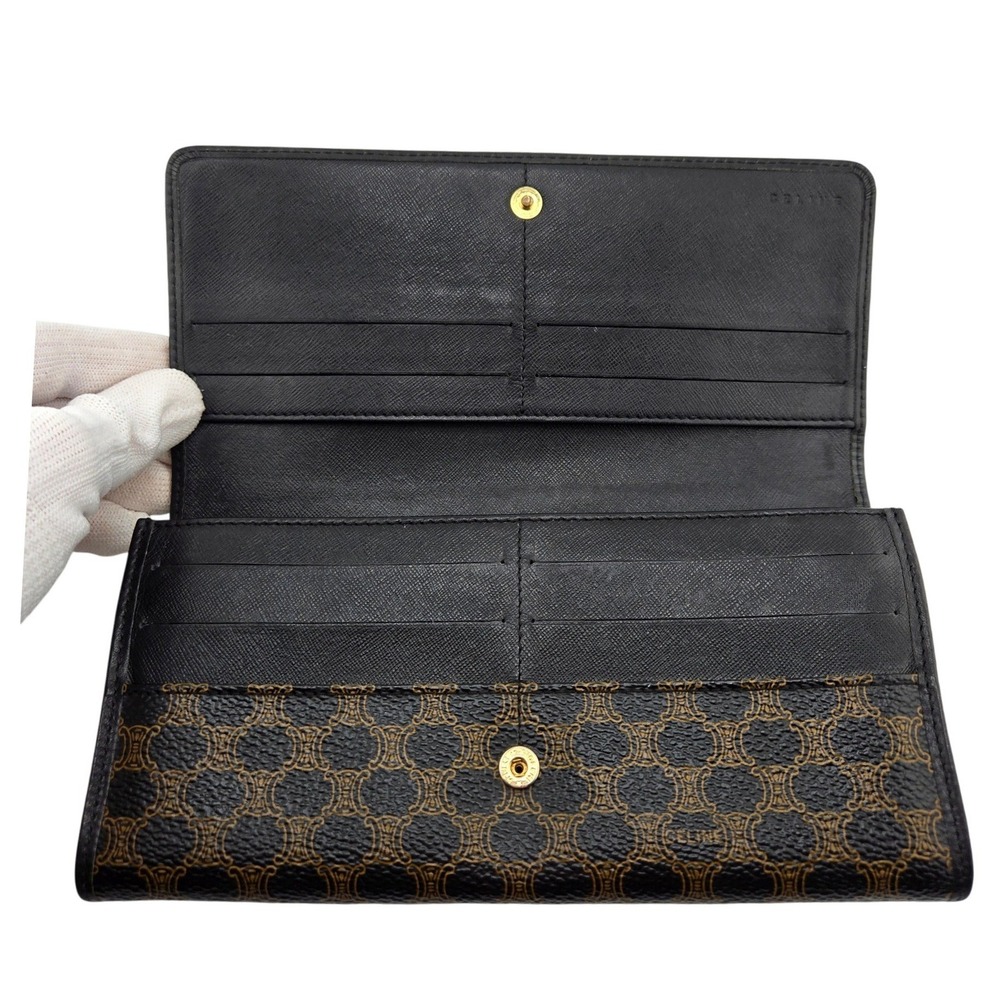 Celine Macadam Triomphe Long Wallet Black Brown Monogram Kiss Lock Clutch - Picture 5 of 10